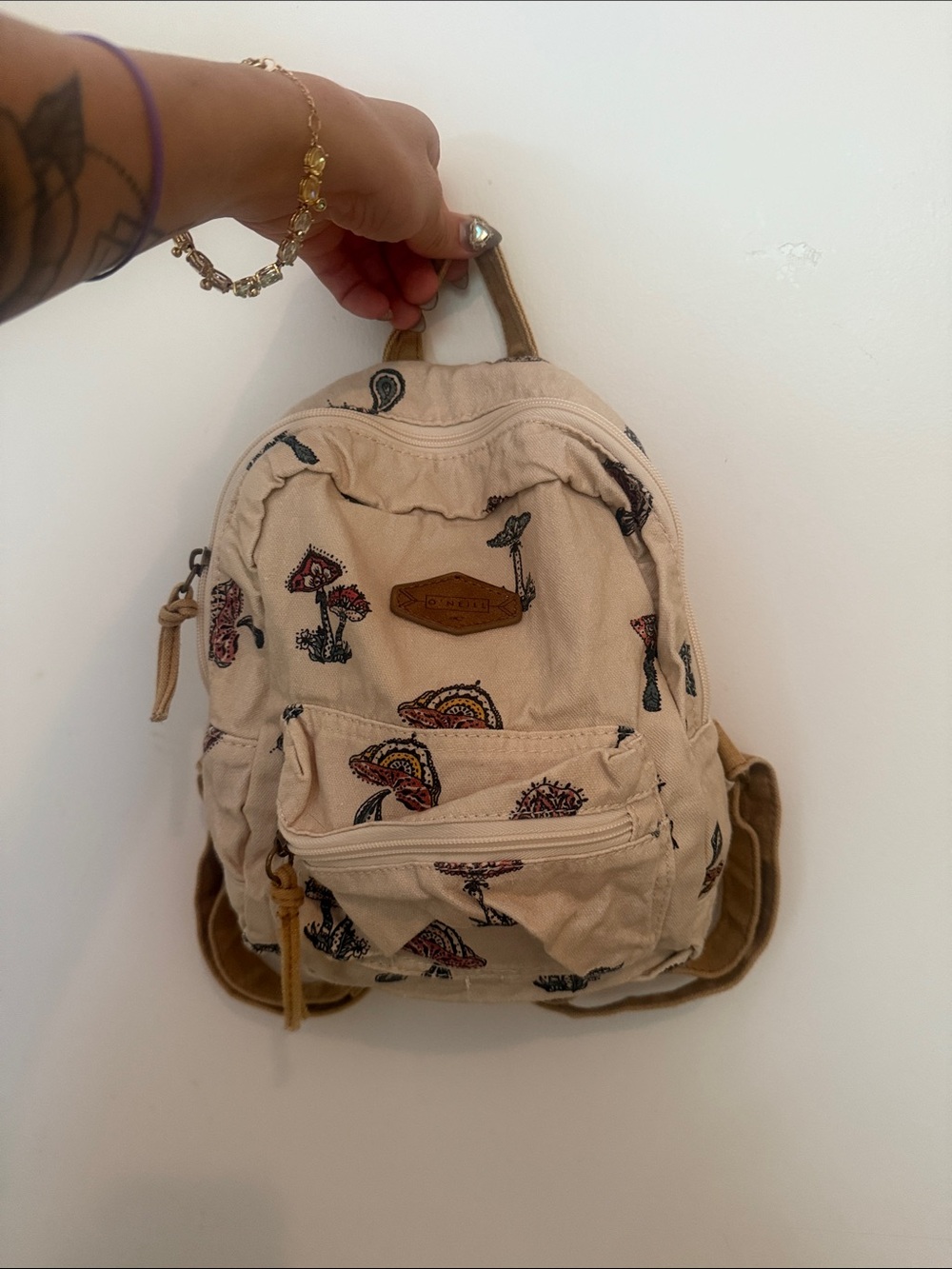 Vintage-Inspired Beige Floral Canvas Mini Backpack